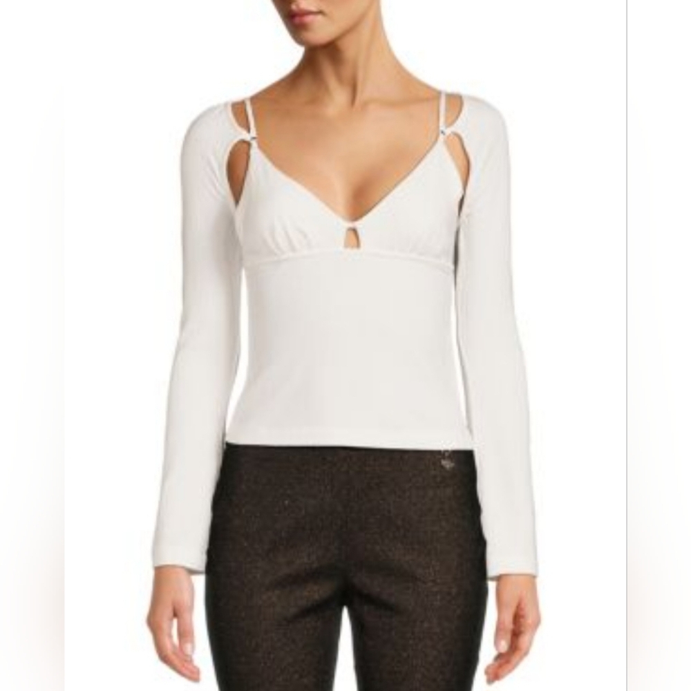 Jonathan Simkhai Dakota Size Medium White Ribbed Cut Out Blouse NWT Coastal Chic - Picture 3 of 13